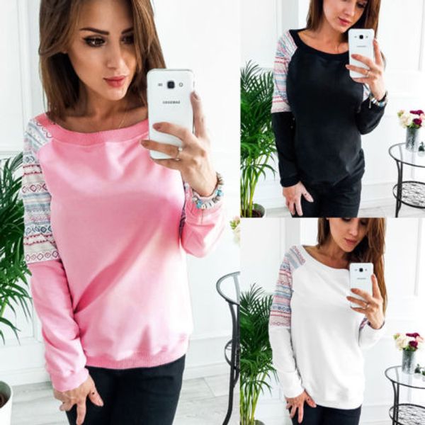 

women fashion long sleeve hoodies round neck autumn ladies casual size, Black