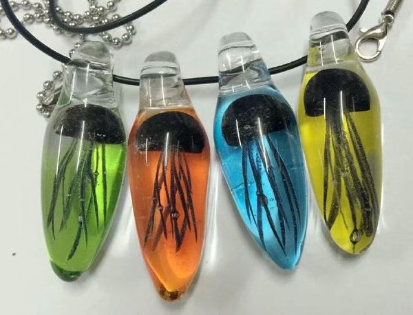 

current price 4 pcs black color jellyfish glass mixed color drop bottom pendant, Silver