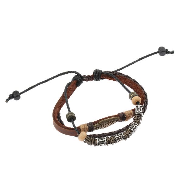 

national style multilayer cowhide rope leaf bracelet lovers, Golden;silver