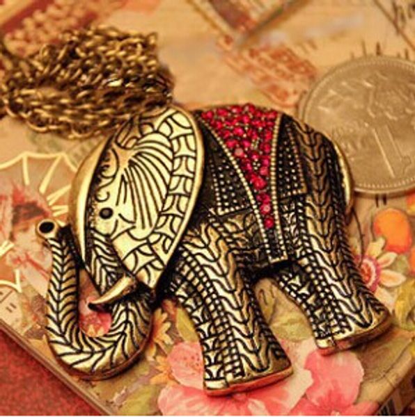 

cute korean fashion necklace,western vintage elephant necklace jewelry sweater chain wholesale for women ing, Silver