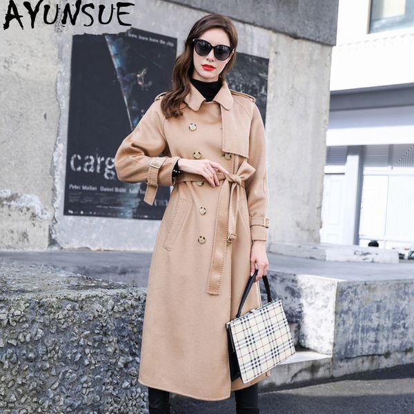 

ayunsue 100% wool coat female double side woolen coats winter jacket women clothes 2019 korean long jackets casaco feminino my, Black