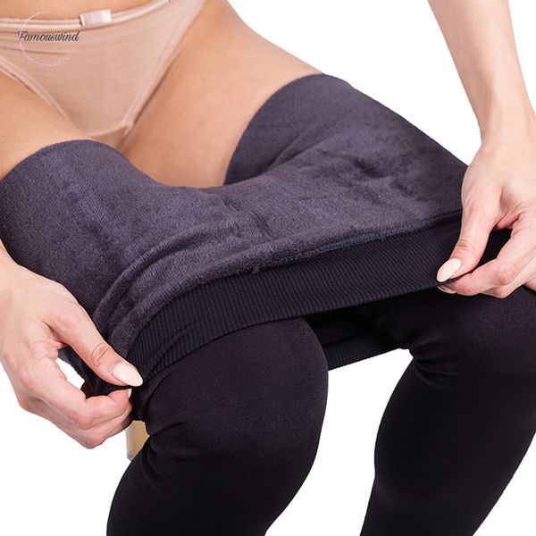 

leggings elastic high waist winter plus velvet thicken womens warm pants warm elastic super faux winter thick slim, Black