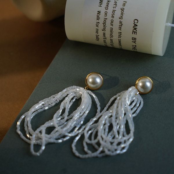 

handmade multi-layer crystal tube tassel earrings trending dangle earrings women birthday gifts night club earings, Silver