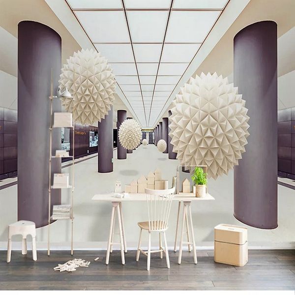 

custom large mural 3d wallpaper modern creative 3d space pillar sphere living room tv back wall decor deep 5d embossed