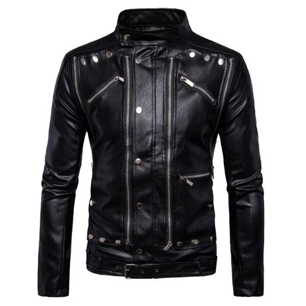 

mens genuine leather jacket winter vintage punk male leather coat black slim stand collar fashion plus size 5xl veste cuir homme