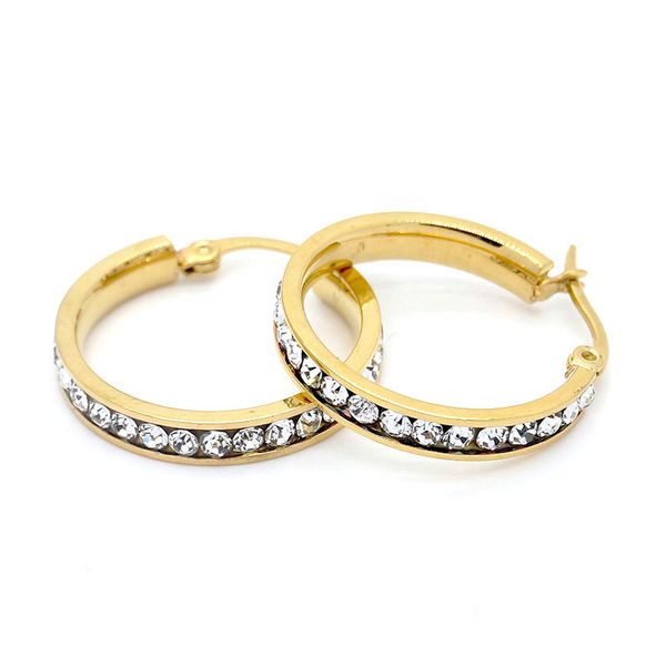 

trendy full circle zircon setting mini hoop earrings for women in stainless steel kupe kolczyki, Golden;silver