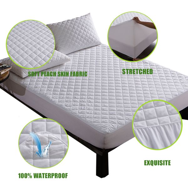 

160x200cm brushed fabric quilted waterproof mattress pad cover super soft breathable absorbent personal care mattress protector