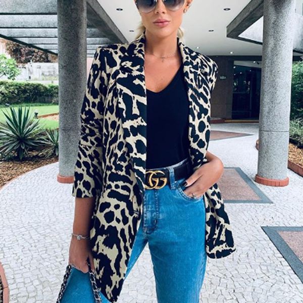 

women work office lady blazers zebra leopard print long sleeve casual blazer suit jacket coat women outwear, White;black