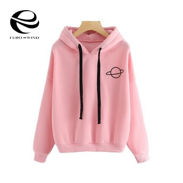 

женщины толстовки planet печати casual solid сыпучие кулиской толстовка мода длинным рукавом с капюшоном 2019 осень женский пуловер tops, Black