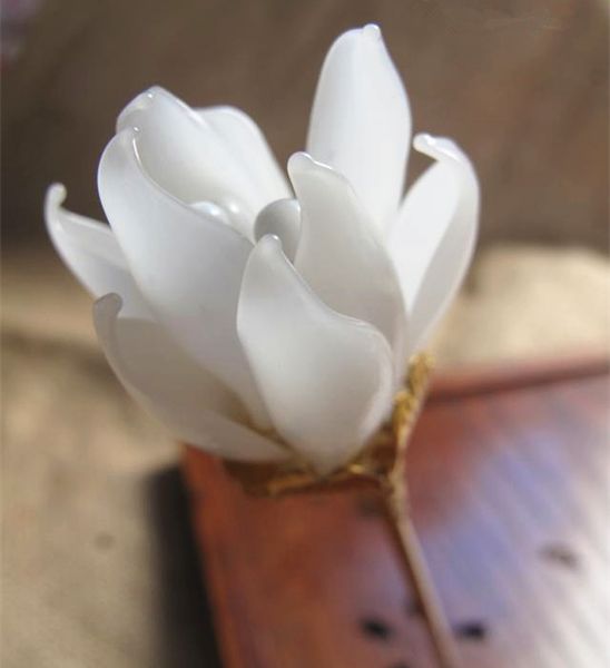 

magnolia flower hair stick glazed glass copper flowers hair pin vintage chinese hair fork handmade jewelry accessories wigo1106, Golden;white
