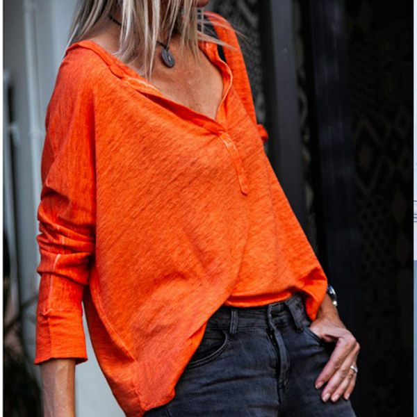 

women linen long sleeve baggy v neck casual loose blouse short