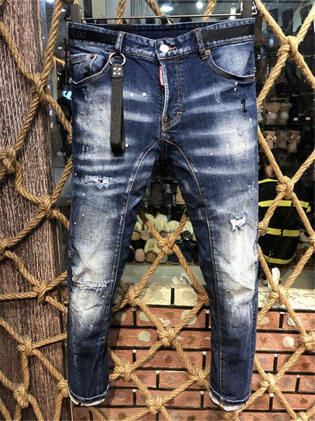 

2019 new arrival five styles d2 brand designer men denim embroidery pants fashion holes trousers italy size 44-54, Blue