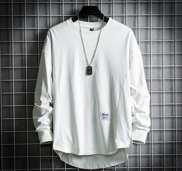 

футболки с длинными рукавами мода аппликация мужские тройники чистый цвет мужские дизайнерские футболки повседневная улица свободные круглый, White;black