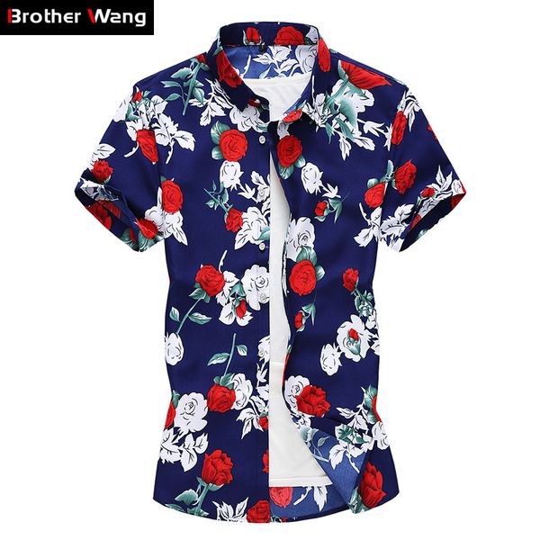 

plus size 5xl 6xl 7xl men's floral shirt 2020 summer new fashion personality short sleeve hawaiian shirt male brand clothes, White;black