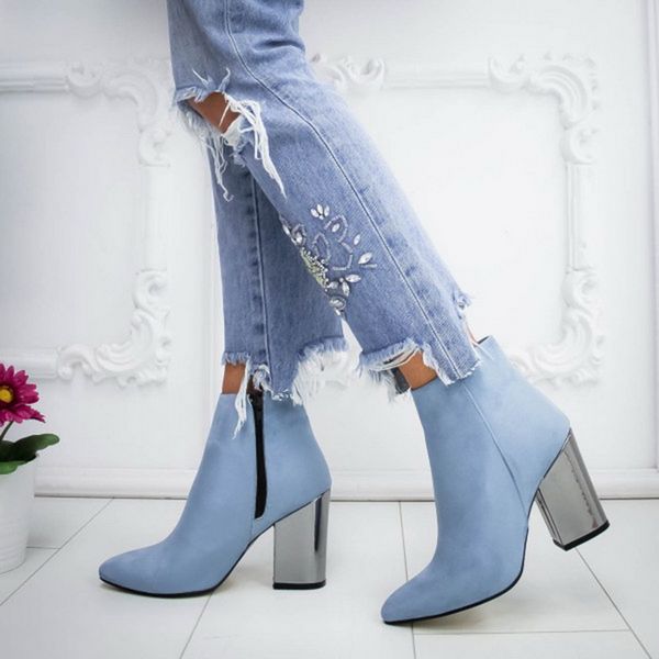 

women shoes ankle pumps flock toe boots solid autumn spring 2020 new high-heeled shoes botas mujer dropship, Black