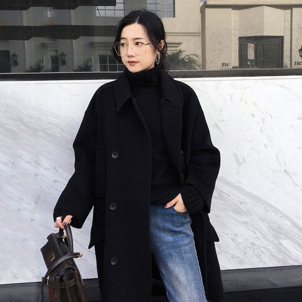 

women clothes woolen coat female long section new woolen coat cloak early winter black women tide