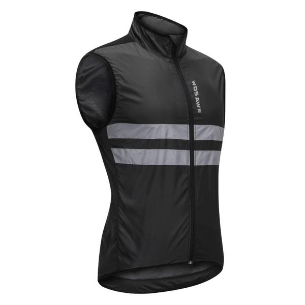 

reflective safety sleeveless vest windbreaker for night cycling road mountain bike riding running hiking fishing, Black