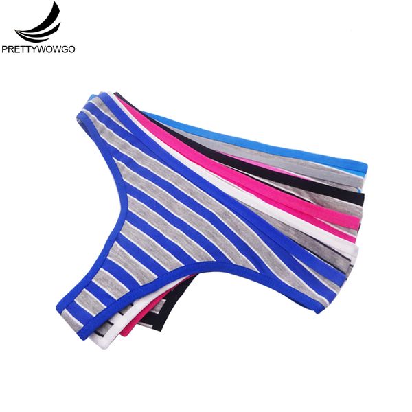 

prettywowgo 6 pcs new arrival 2019 g string thong women striped cotton underwear 7369, Black;white