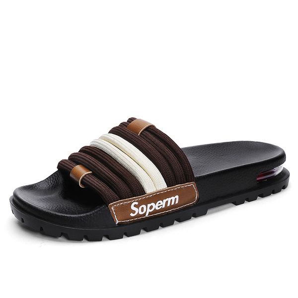 

2019 summer air cushion soft men's slippers men fashion breathable hawaii beach slippers casual flat shoes chinelo masculino, Black