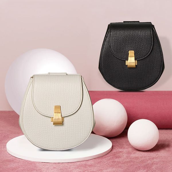 

fashion handbag genuine leather retro women messenger bag horseshoe buckle simple semi circle saddle purse-in handle bags