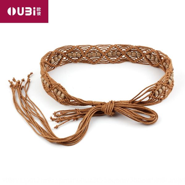 

women's hand woven beaded butterfly ethnic butterfly belt national style beaded tie decorative dress bow waist rope, Black;brown