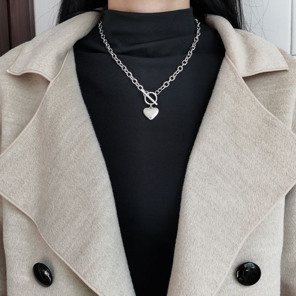 

simple love heart charm pendant necklace 925 sterling silver ot clasp chain necklace for women jewelry gifts, Golden;silver