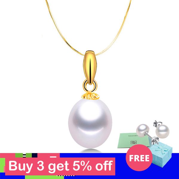 

promise real 18k yellow gold necklaces for women fashion 5a natural freshwater pearl pendants with chain jewelry, Silver