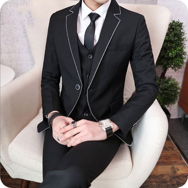 

черные костюмы человека для бизнеса грум tuxedo зубчатого нагрудные 3шта (пальто брюки waitcoat) сшитого terno slim fit мужчину для trajes п, Black;gray