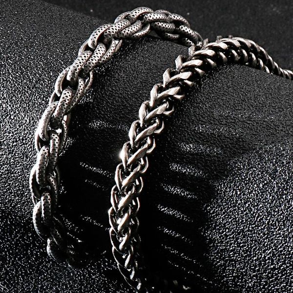 

6/7mm wide 316l stainless steel chain link man bracelets vintage mens boys jewelry bracelet men gothic cool rock n' roll jewelry, Black