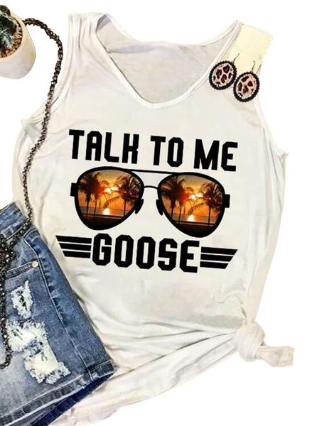 

women's talk to me letters sleeveless tank vintage lady sleeveless tee femme vest streetwear summer o neck, White