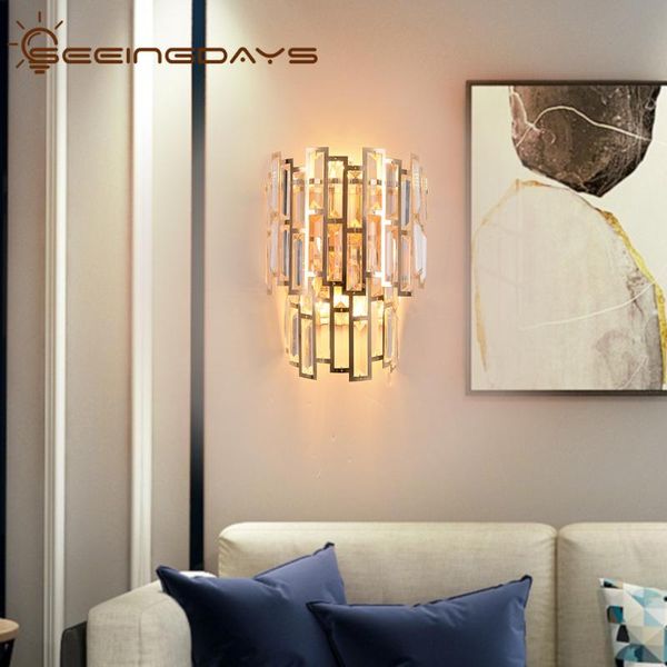

golden crystal wall light for home indoor wall lamp for living room bedroom room decoration lamp 220v 110v 3 bulbs e14