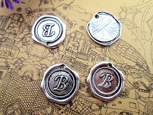 

45pcs-letter b alphabet charms pendant silver tone 18x18mm, Bronze;silver