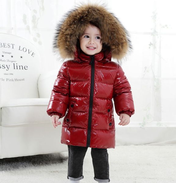 

children down jacket for boys 2018 russia winter raccoon fur collar kids 1-6y warm outwear snow coat for girls hooded snowsuit, Blue;gray