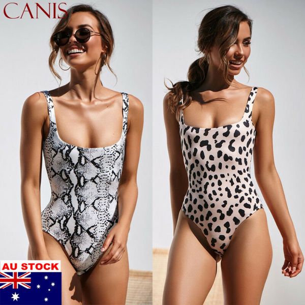 

women's swimwear bathing monokini skinny sleeveless serpentine push up padded bikini one piece leopard, Black;white