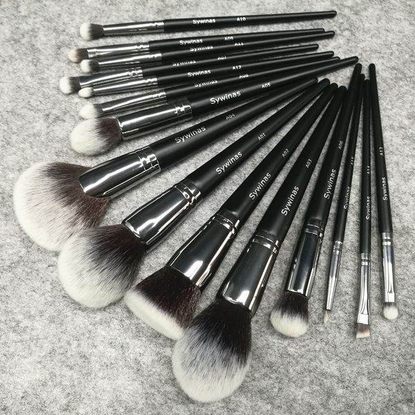 

sywinas makeup brush set 15pcs black natural synthetic hair make up brush tools professional