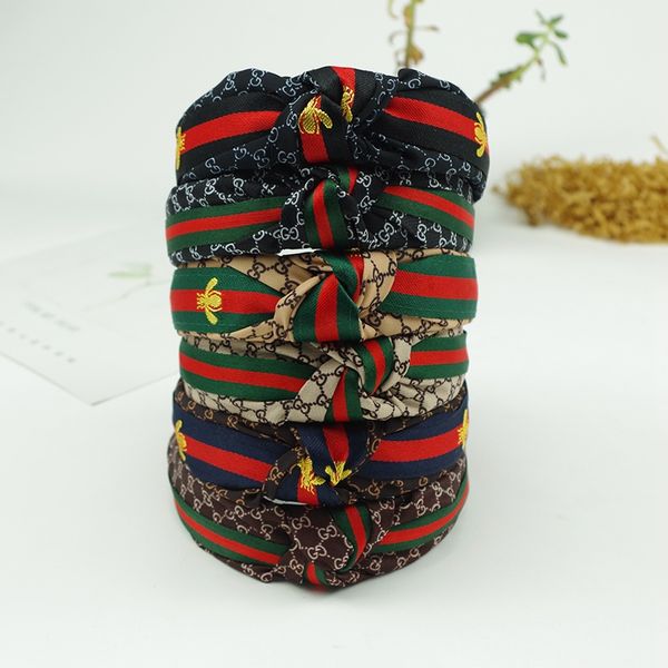 

designer headband head hoop for women girls fashion brand retro turban stripe headwraps anniversary gifts, Golden;white