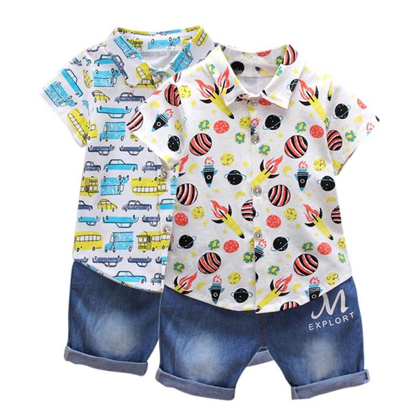 

2pcs summer infant младенца мальчики outfit костюм мода для печати top футболка + denim shortsborn одежда leisure set, White