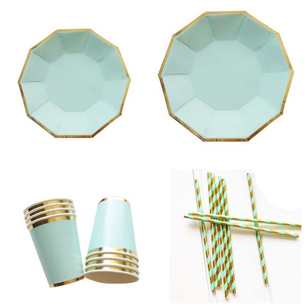 

festival supplies disposable paper plates cups napkins tableware for birthday wedding decorcraft diy golden mint shimmering