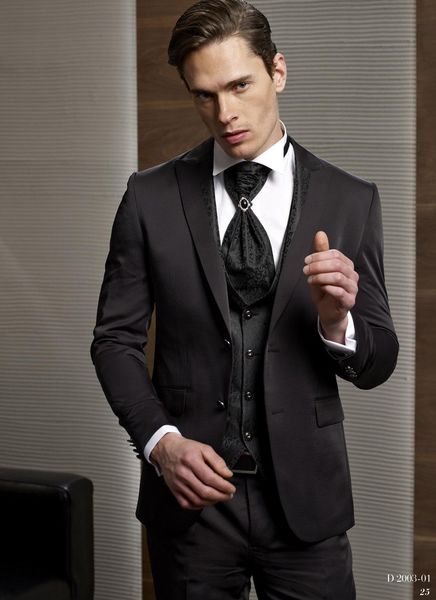 Moda Marrom Escuro Do Noivo Smoking Pico Lapela Groomsmen Mens Vestido De Casamento Homem Jaqueta Blazer Prom 3 Peça Terno (Jaqueta + Calça + colete + Gravata) 82