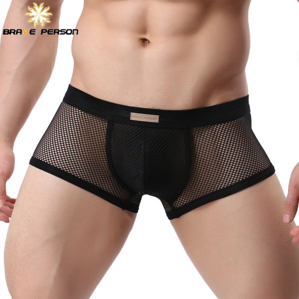 

brave person underwear men's boxers breathable mesh hollow boxer shorts underwear transparent men boxers b1150, Black;white