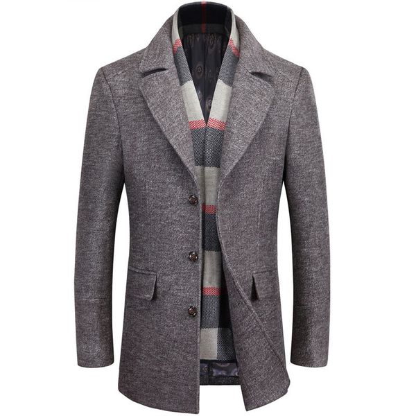 

wool coat jacket plaid coat overcoat men outerwear warm winter thicken warm pea coats slim fit brand jackets formalfake 2 pcs, Tan;black