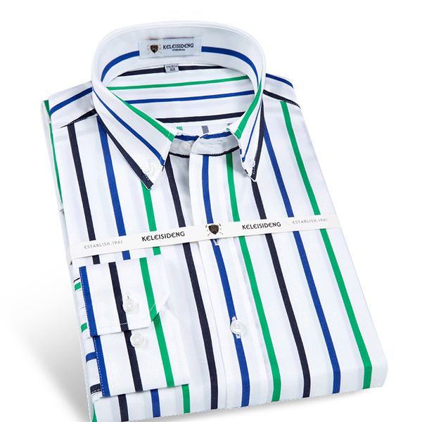 

Men's Long Sleeve Contrast Vertical Striped Dress Shirt with Front Pocket High-quality Male Business Slim-fit Button-down Shirts