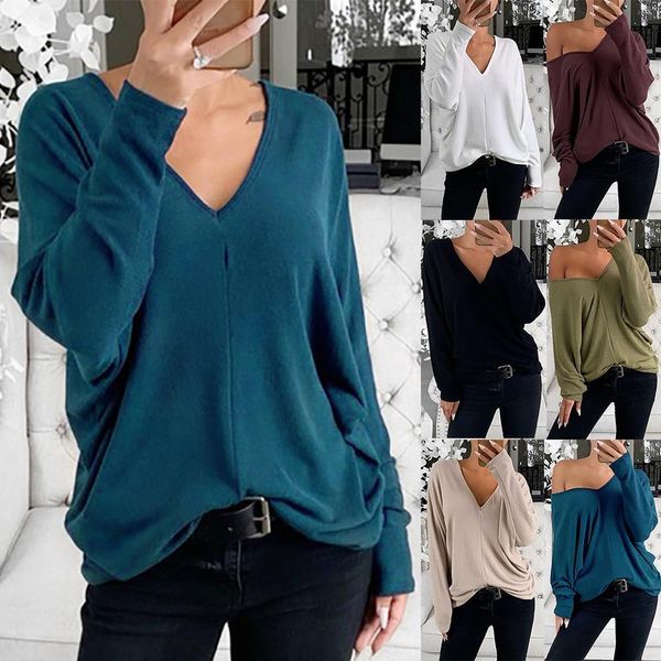 

plus size s-2xl ropa mujer loose solid v-neck long sleeve women blouse pullover shein vadim shirt blusas mujer de moda 2019, White