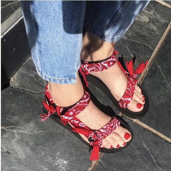 

sandals ins women flat summer outdoor beach shoes open toe graffiti style casual black red lady non-slip plus size 43