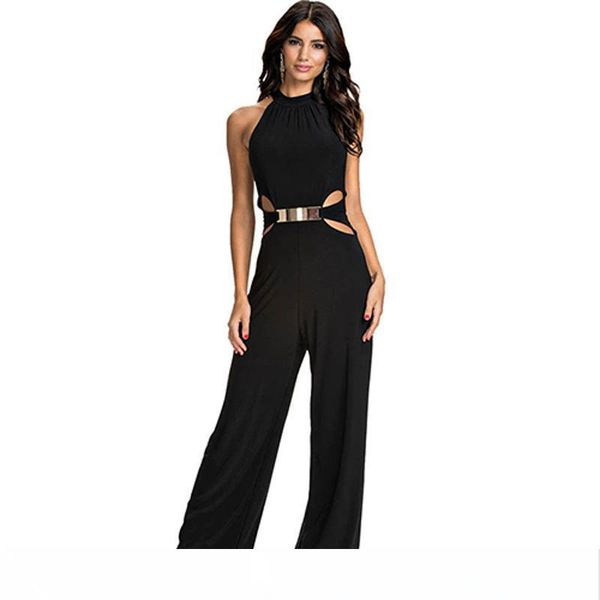 

black bodycon jumpsuits for women 2018 summer fashion ladies overalls halter sleeveless womens rompers jumpsuit one piece, Black;white