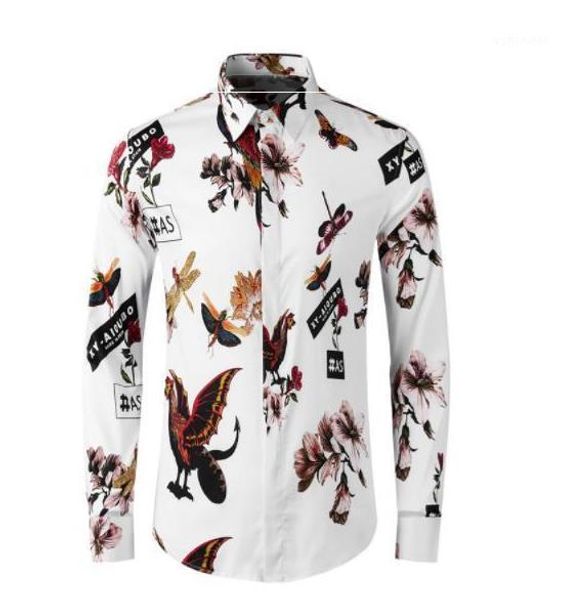 

роскошные мужские дизайнерские рубашки модные однобортные с длинным рукавом цветочные печатные рубашки мужские белые цветные рубашки, White;black