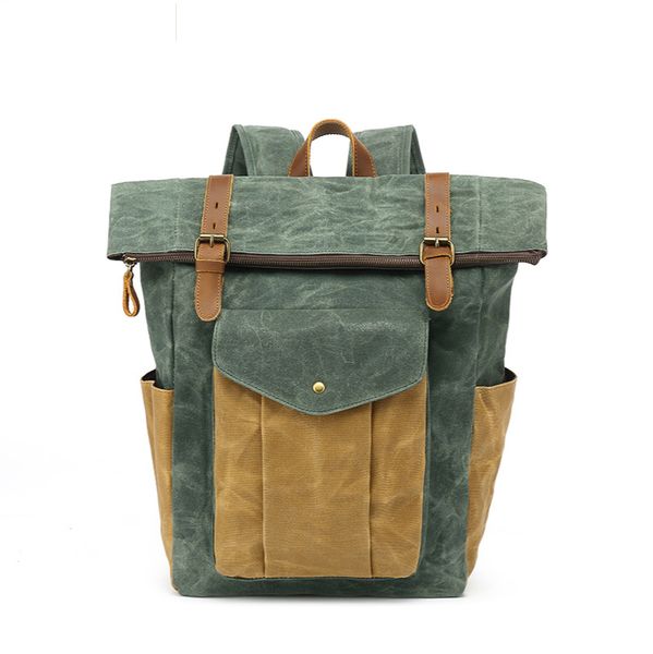 

outdoor bags totrait vintage oil waxed canvas leather backpack large capacity teenager traveling waterproof daypacks 14 lap rucksack