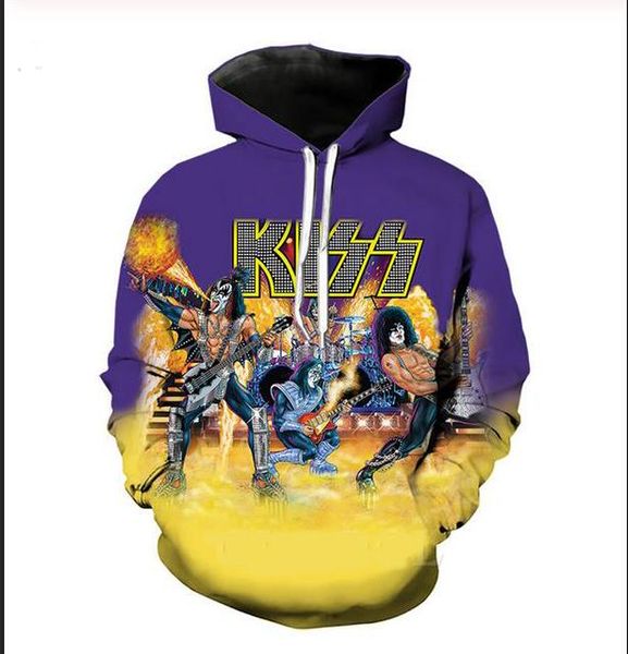 

new fashion hip hop sweatshirt men women 3d casual hoodies rock metal kiss band harajuku style loose pullover hoodies t0367, Black