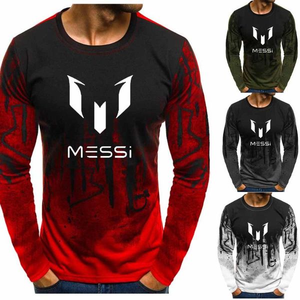 

new men gradient o neck pullover messi print pullover round neck casual sportwear hip hop harajuku slim fit fleece x