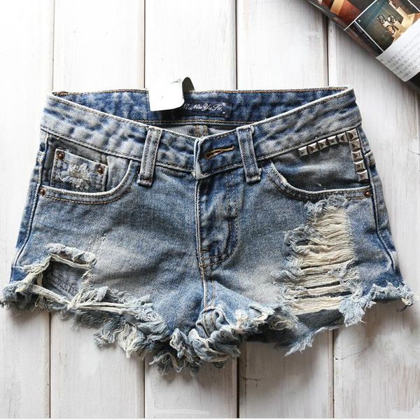 

2018 summer fashion denim shorts women rivet holes jeans low waist shorts plus size 25-30, White;black